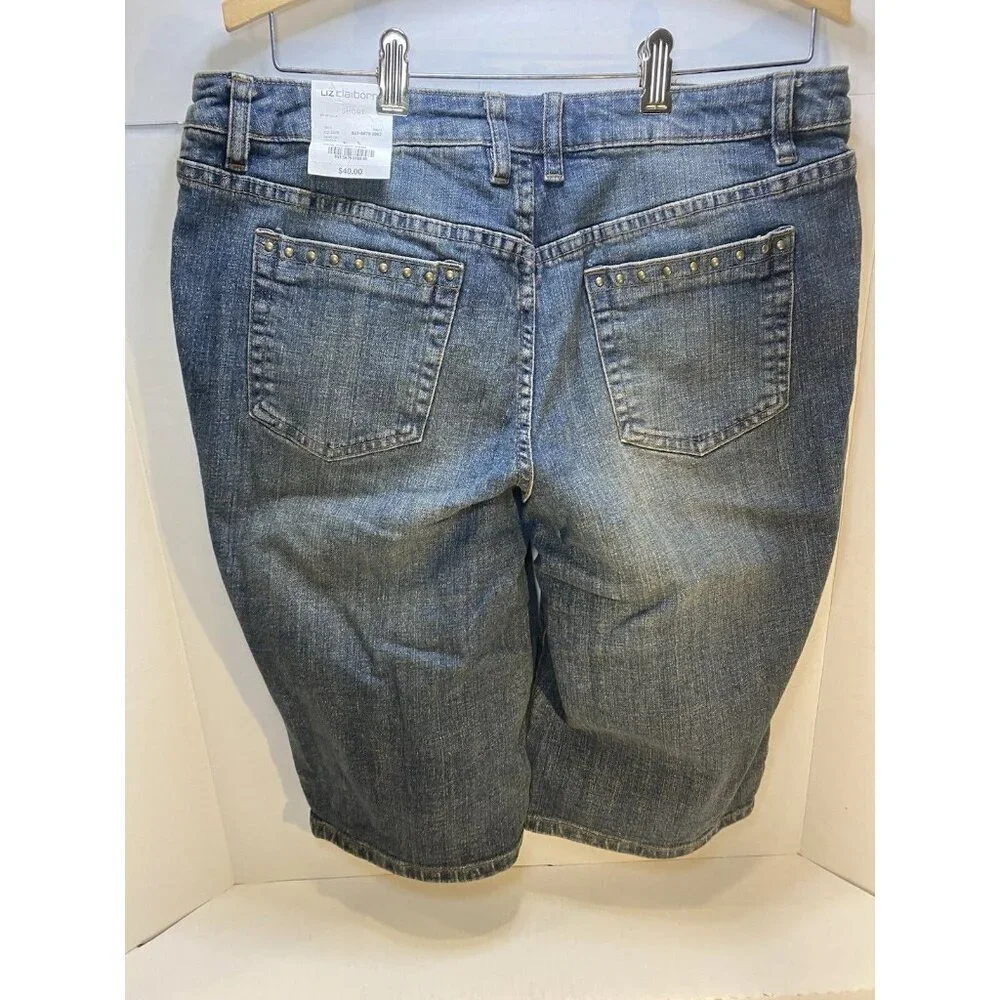 Liz Claiborne Size 12 Jeans Capri Dark‎ Vintage Wash Denim Short Stretch ~ New